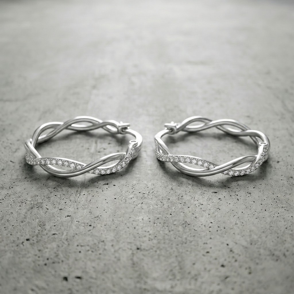 Silver Twisted Hoop Earrings Crystal Circles Elegant Jewellery Gift For Her