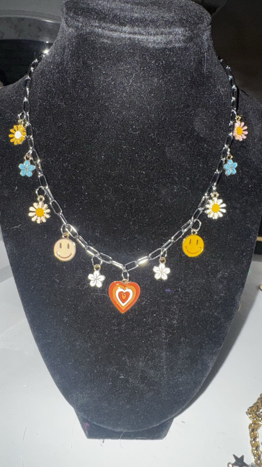 “Flower Power“ Gold Plated Stainless Steel Paperclip Cable Necklace