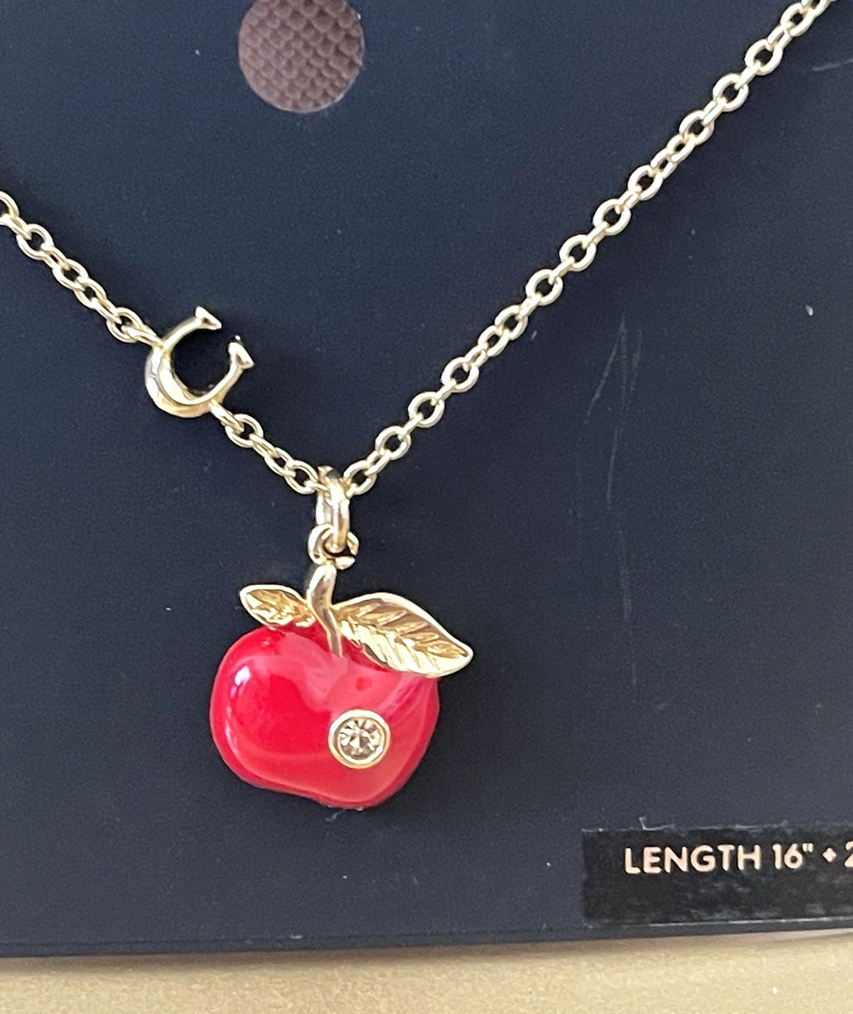 COACH Signature Glossy RED Apple Pendant Necklace Enamel/Crystal NEW w Tags
