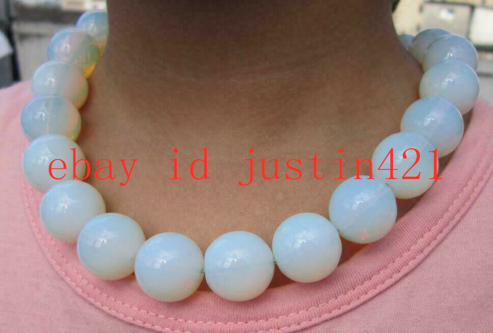 Rare Huge 20mm White Sri Lanka Moonstone Round Gemstone Necklace 18” AAA++