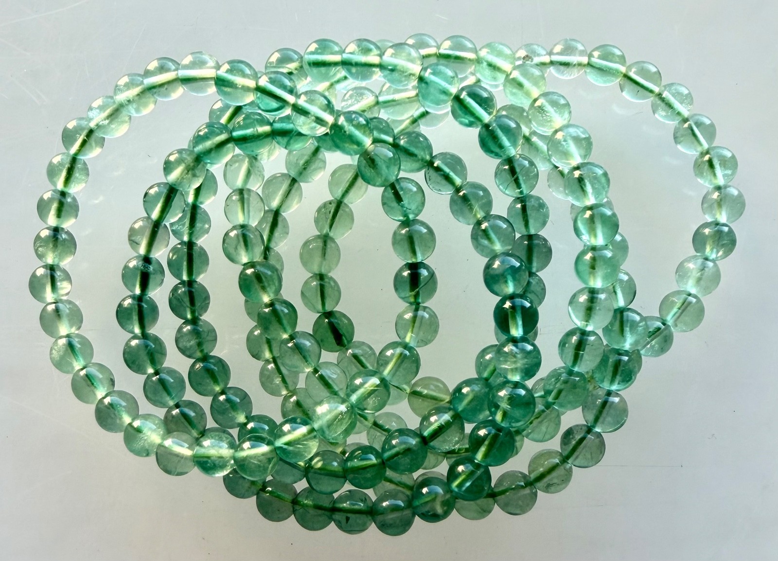 Wholesale 6 Pcs 6mm Green Fluorite Natural Crystal Stretch Bracelet 7.5″