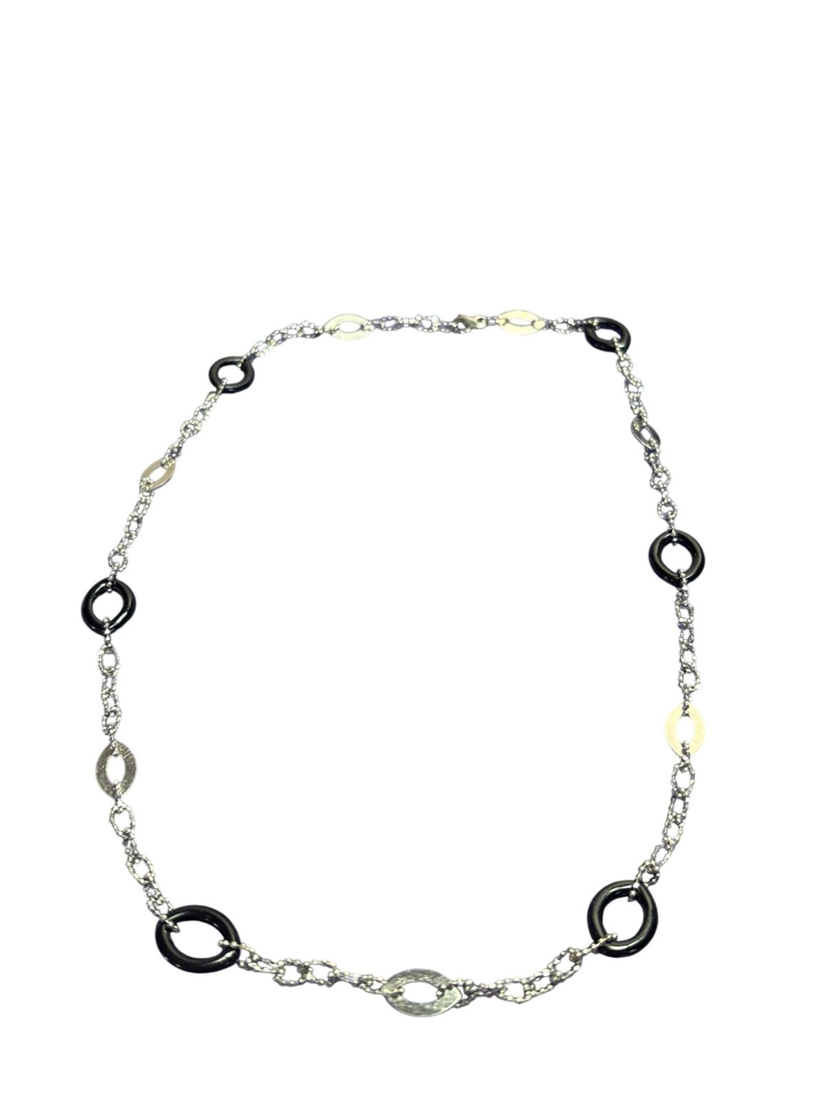 Silvertone Ball Chain Black Necklace Lobster Clasp 19 inches Long