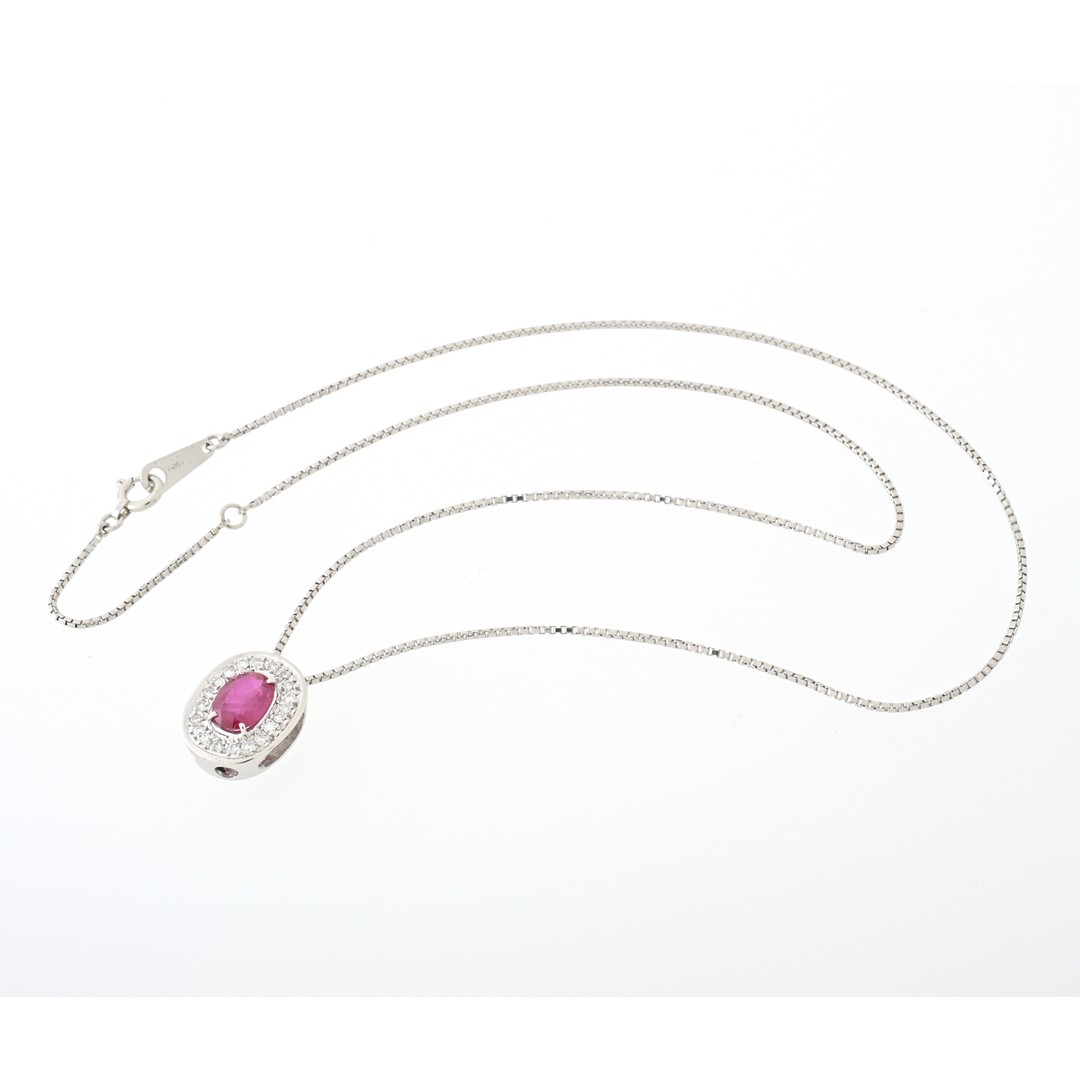 Pt ruby pendant necklace 0.96ct. Diamond 0.15ct.B151812 Used TOMI-0