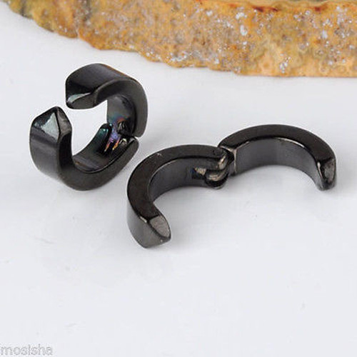 1Pair Mens Stainless Steel Ear Stud Hoop Non-Piercing Clip-on Earrings Punk US