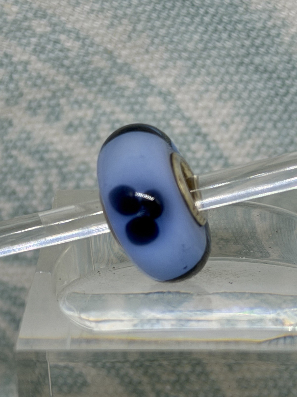 Authentic Trollbeads OOAK Navy (Almost Black) Flowers on Light Blue UU, New(125)