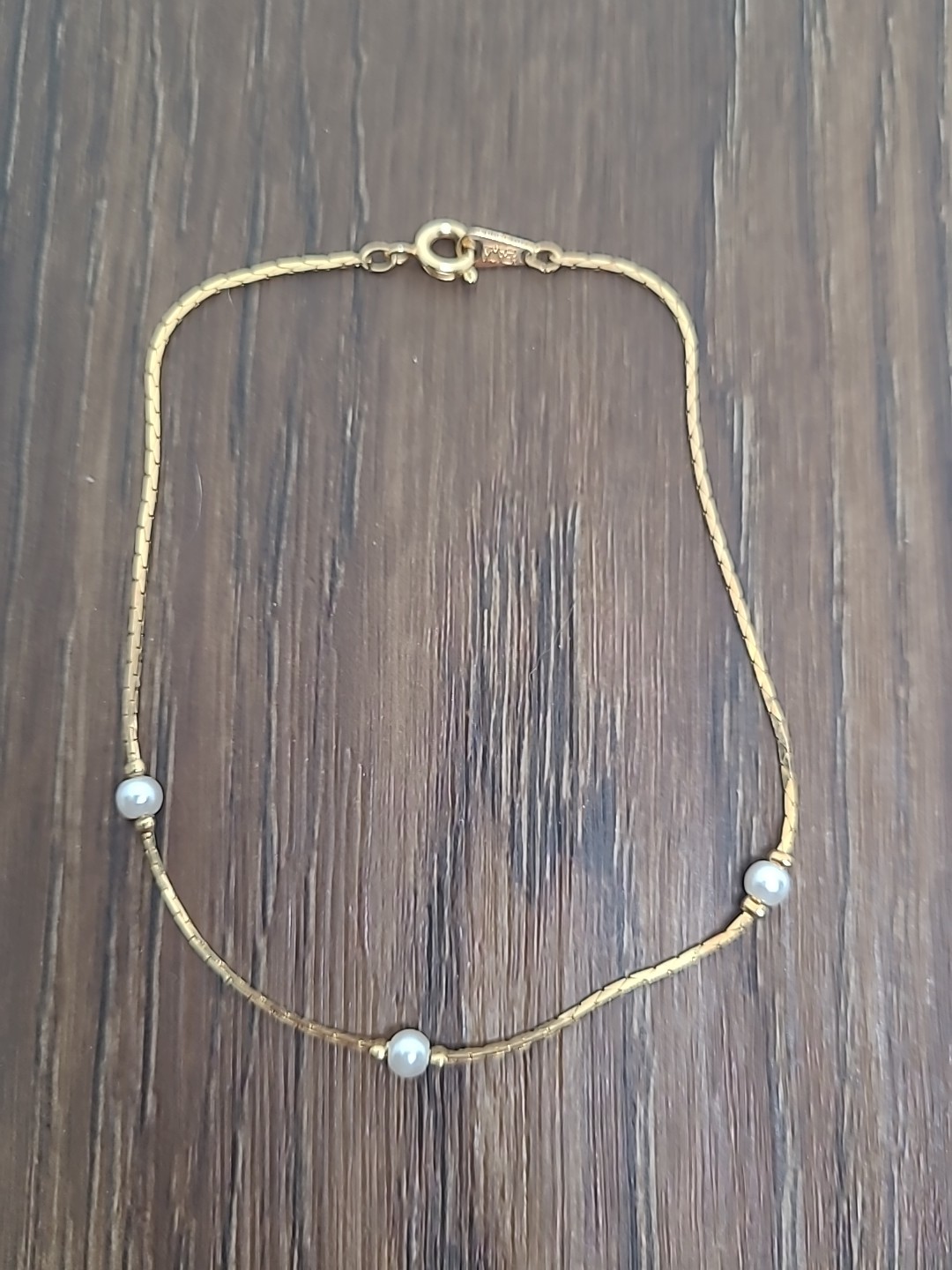 1980s Fancy 9″ Yellow Gold with Pearl Beads Anklet unmarked Vintage Estate