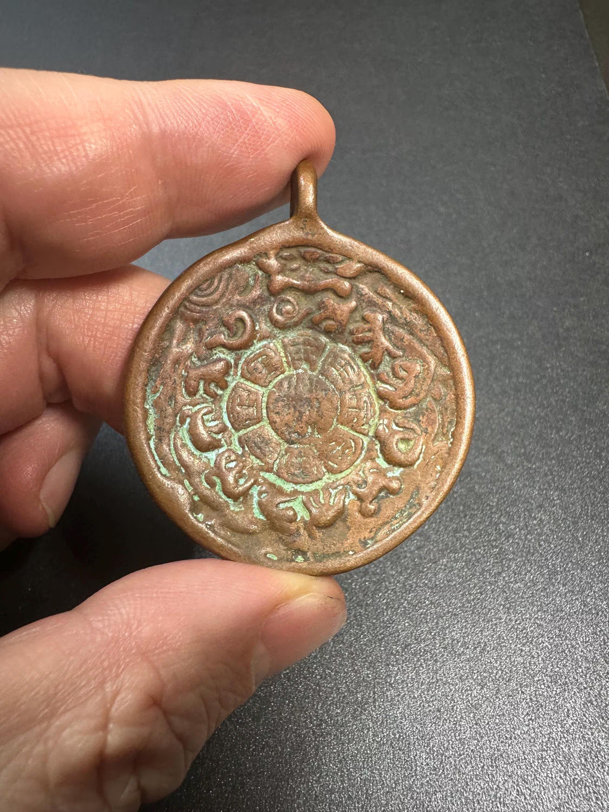 Brass Ganesha Navagraha Yantra Pendant | VintageStyle Hindu Talisman Amulet | R