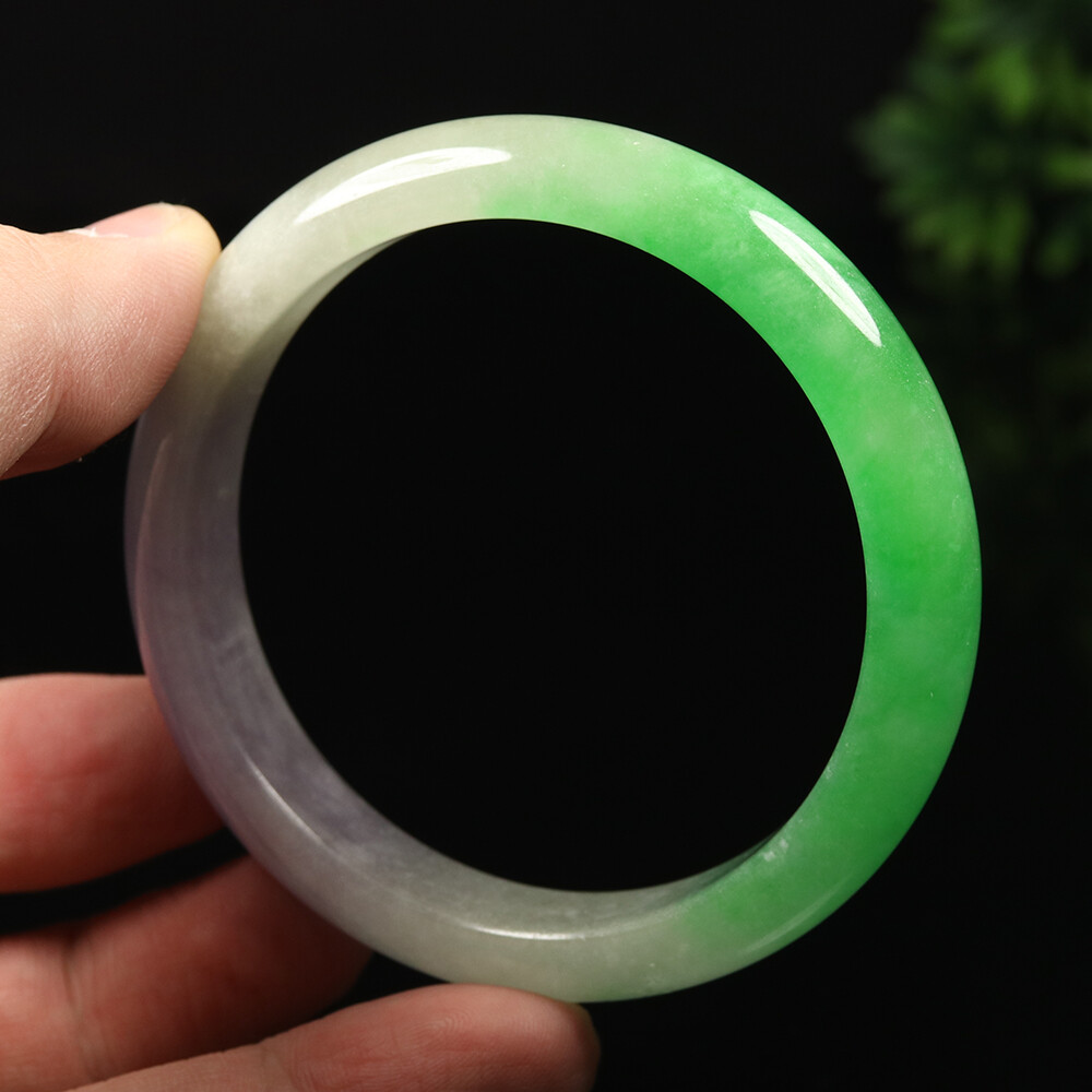 59mm White Lavender Green Icy Jadeite Jade Bangle Bracelet Burma Jade A-12651