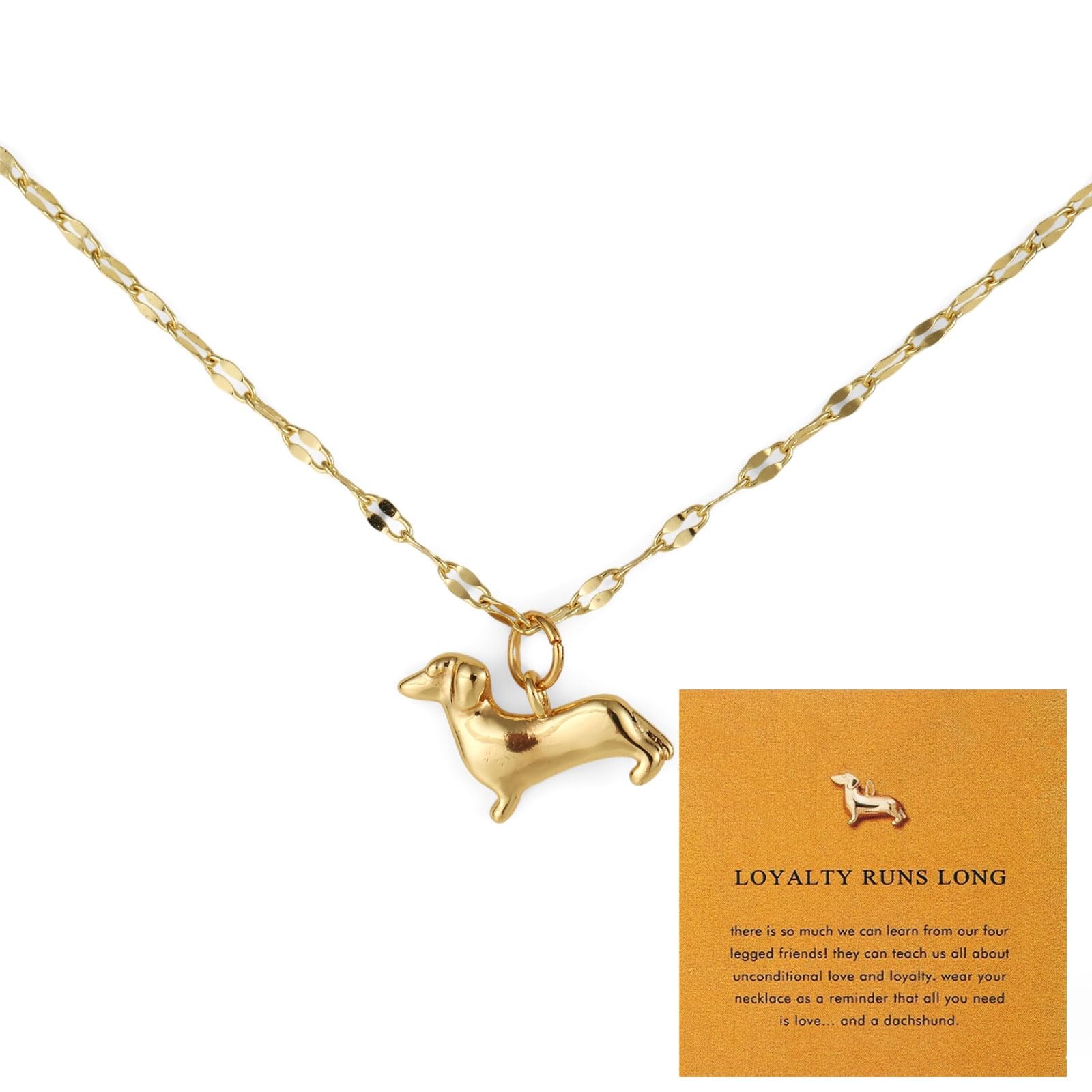 Mikovivi Gold Dog Pendant Necklace with Card, Dainty Medium, gold
