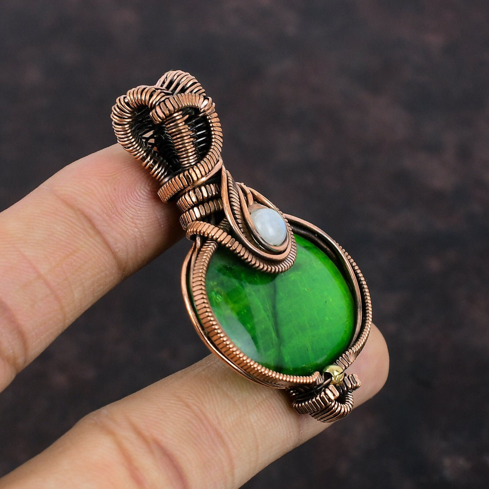 Green Fire Labradorite Jewelry Copper Wire Wrapped Pendant For Girls 2.36″