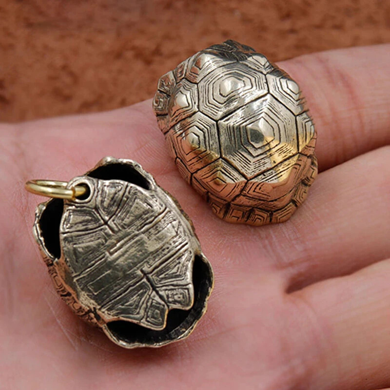 Tortoise Shell Bell Solid Brass Chime Rattle Gold Pendant Jewelry