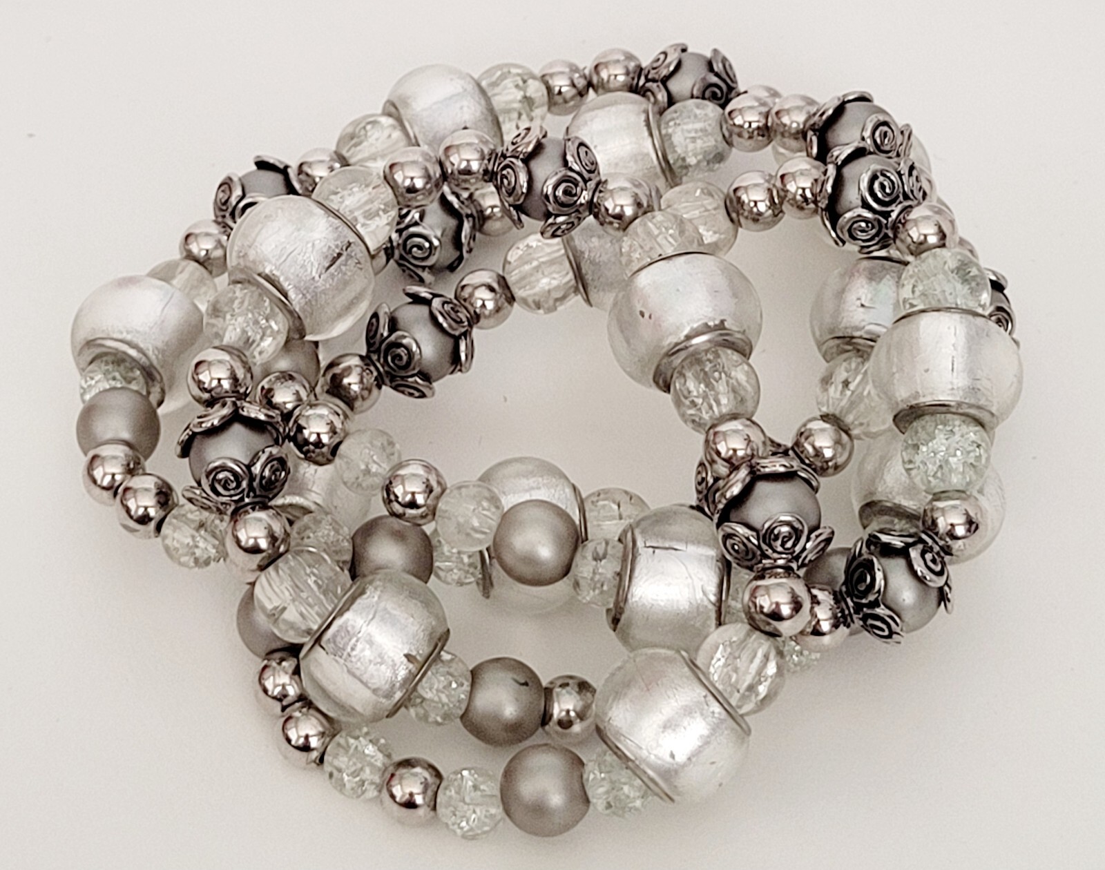 SilverTone Metal Faux Pearl Clear Foil Beaded Statement Necklace Fashion Jewelry