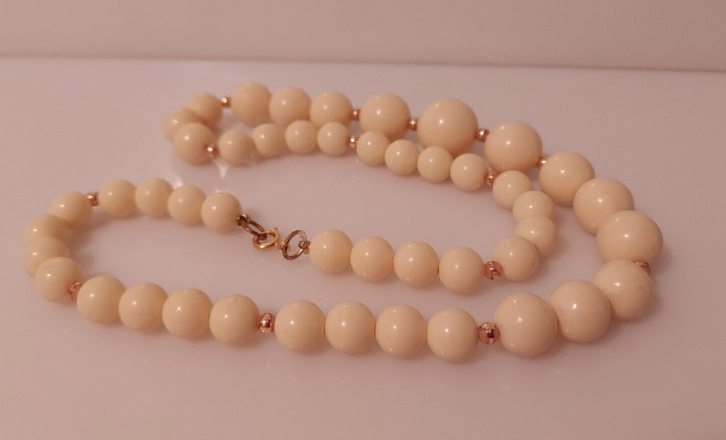 vintage cream bead strand necklace 23″ long beige off-white