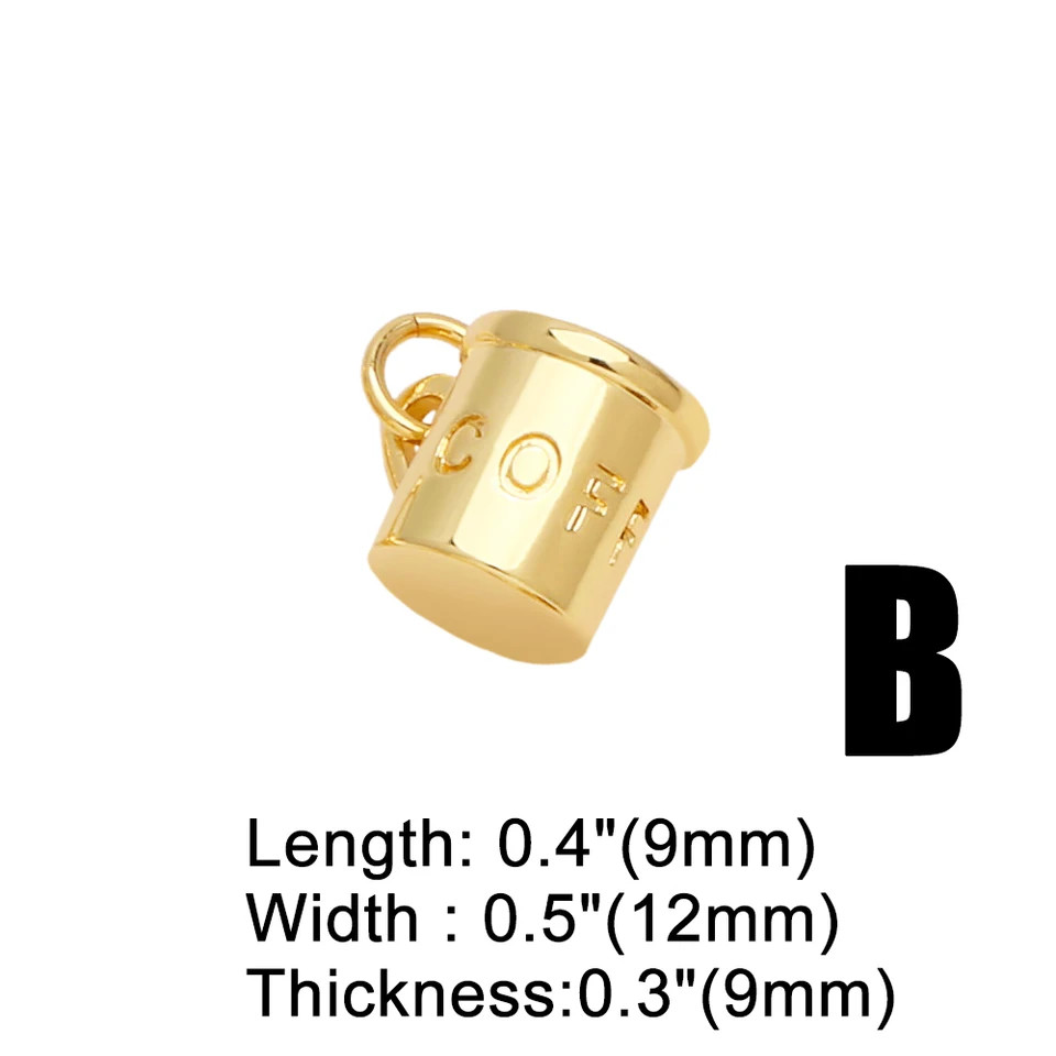 Coffee Cup Pendant Gold Plated Simulated Zirconia Mini Charm Jewelry Making