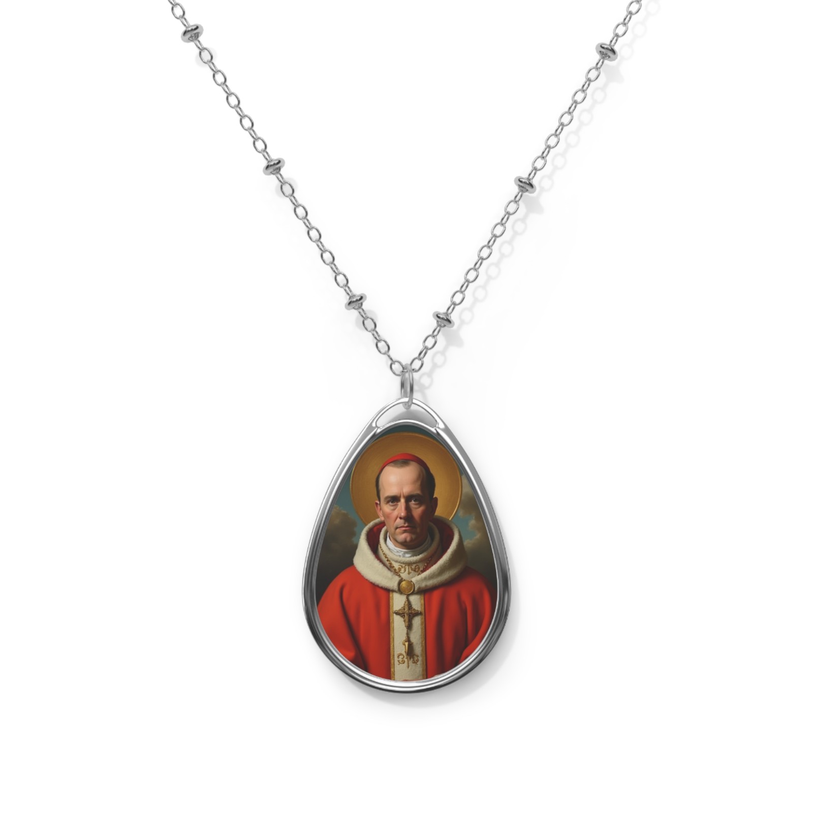 Saint Charles Borromeo, Reformer Bishop Oval Pendant Necklace, Christian Gift