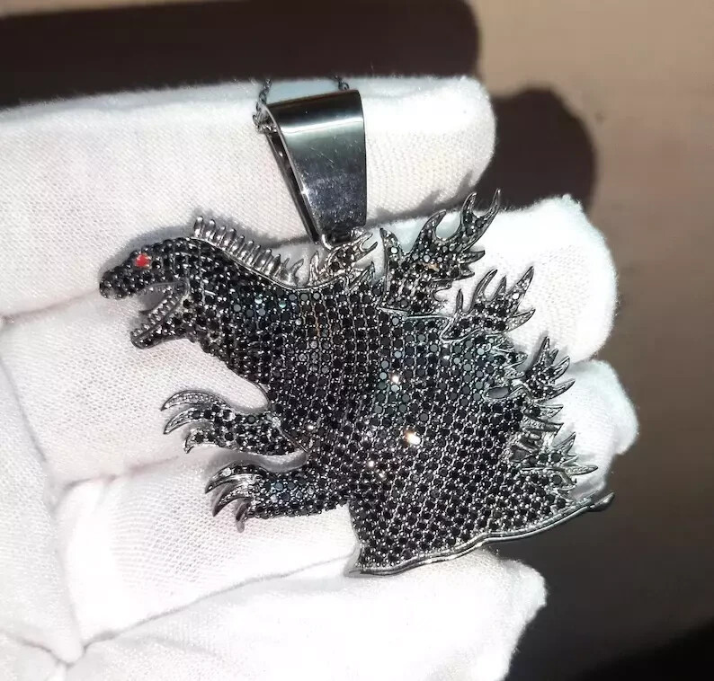 3 Ct Round Cut Simulated Black Diamond Godzilla Pendant 14K Black Gold Plated