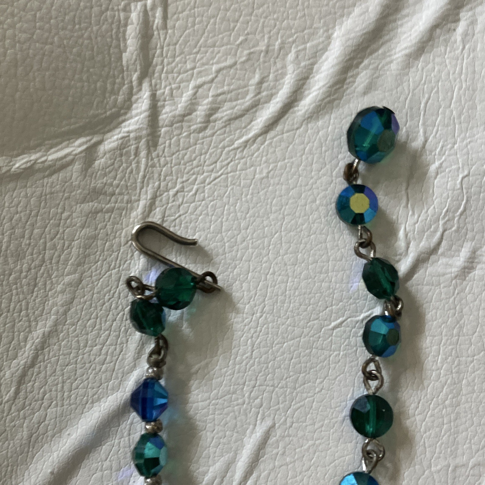 Blue Green Simulated Round Crystal Beaded Necklace Ball/Bead Chain Hook