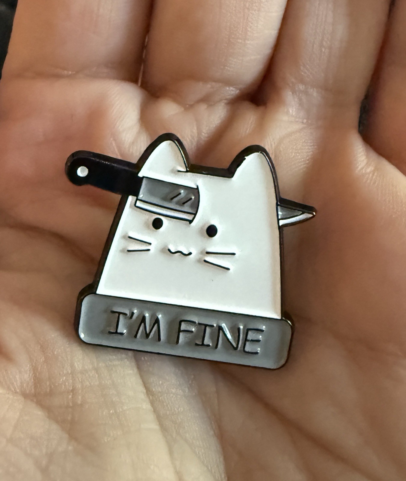 New I’m Fine Cat Kitty Enamel Pin Funny Dark Humor Knife Kitty Meme Kawaii