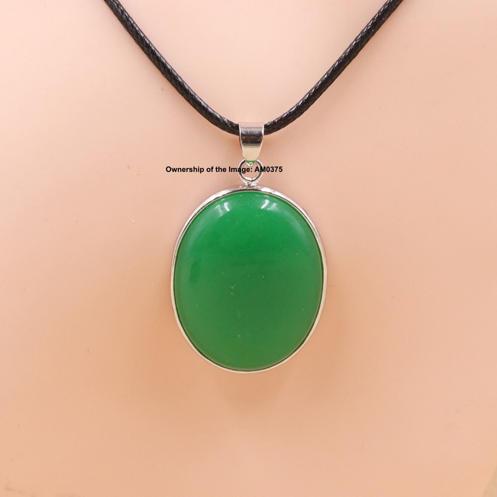 NEW White Alloy Heating Jade Pendant For Women Men Green Jade Oval Pendant