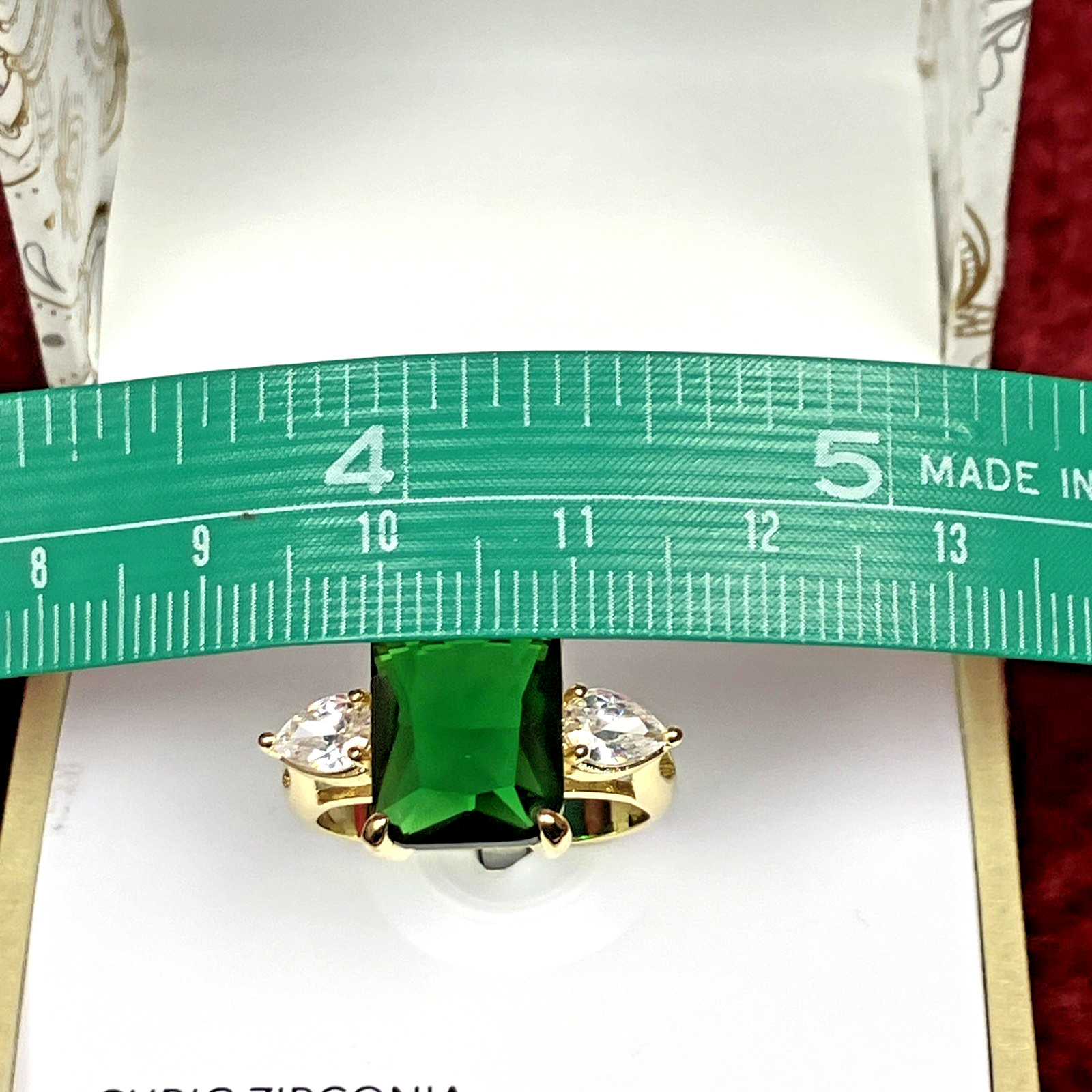 Charter Club Emerald Cut Green Crystal Ring Gold Plated Sz 8 NIB $39