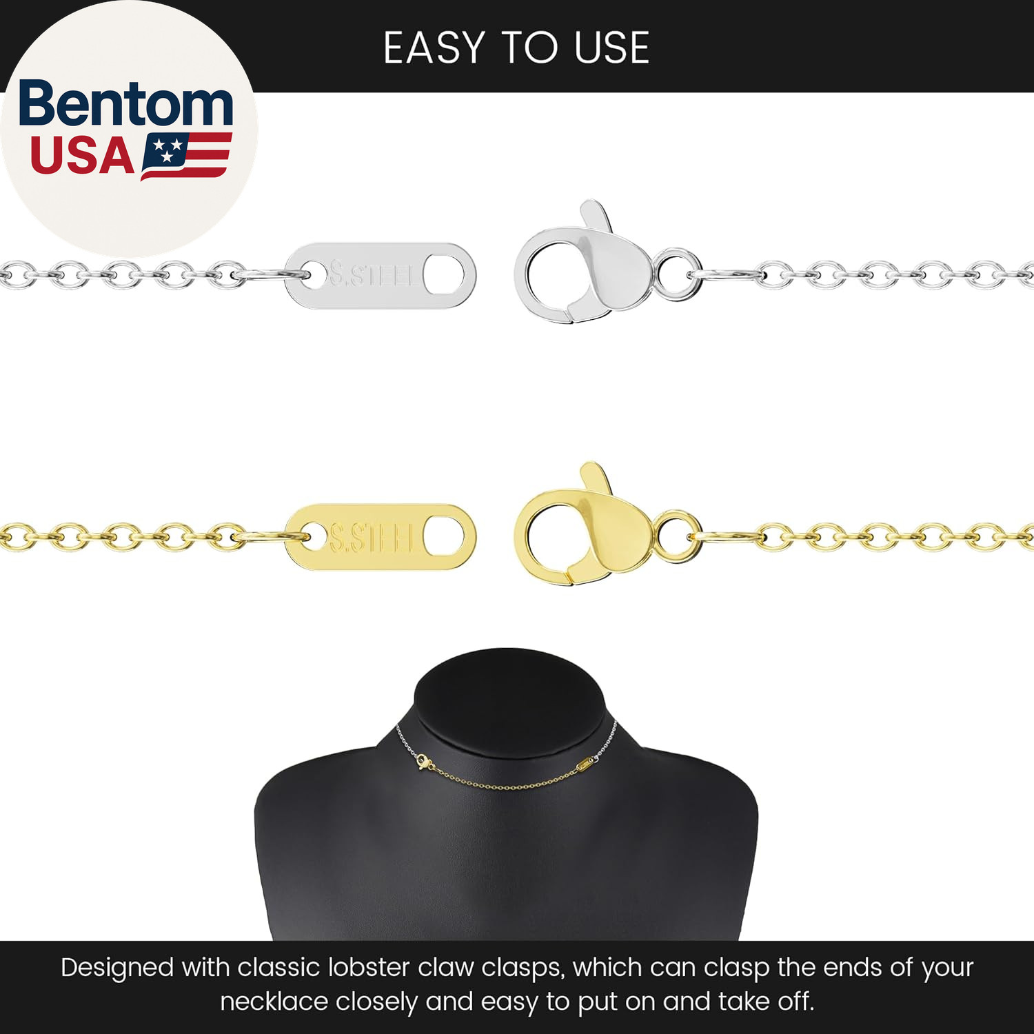 Necklace Extender, 10Pcs Stainless Steel Gold Silver Chain Extenders for Necklac