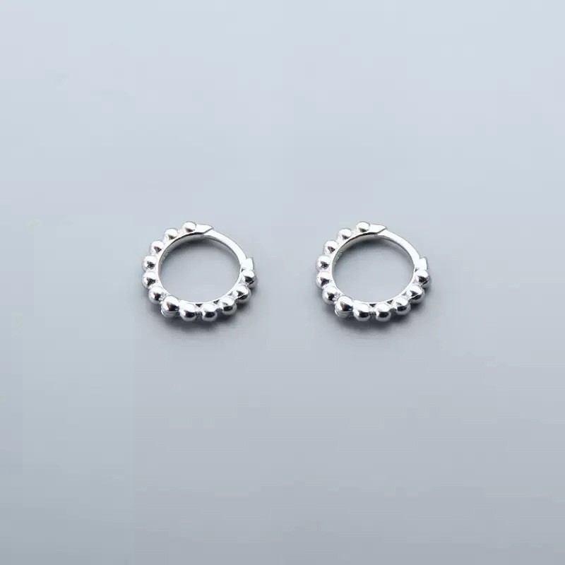 925 Sterling Silver Beaded Huggie Hoop Earrings Cartilage Helix Earrings 390