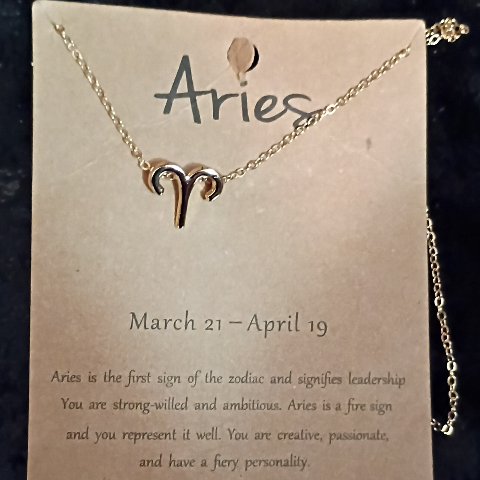 Aries Zodiac Symbol Charm Pendant Necklace Gold Tone Metal Cable Chain
