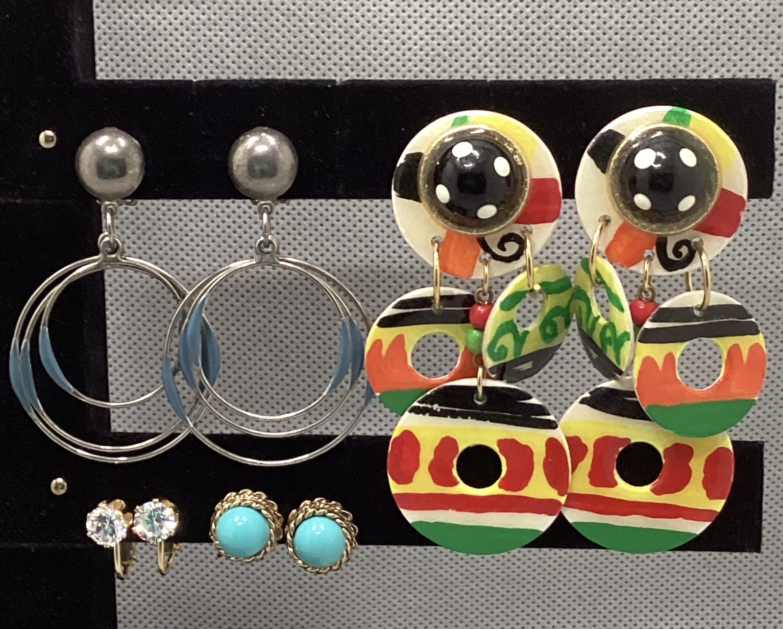 Variety Lot of 14 pairs Clip-On Earrings Mixed Materials Multicolor Dangles Nice