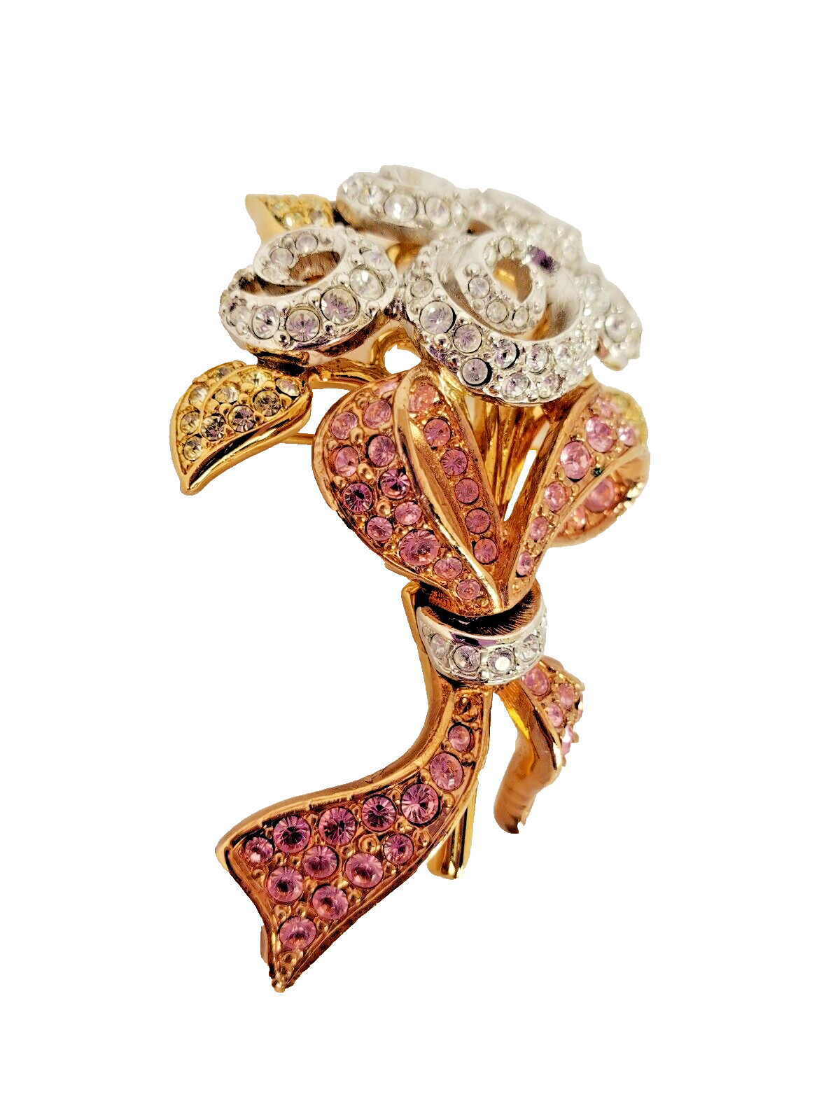 Swarovski Swan Signed Crystal Floral Bouquet with Pink Bow