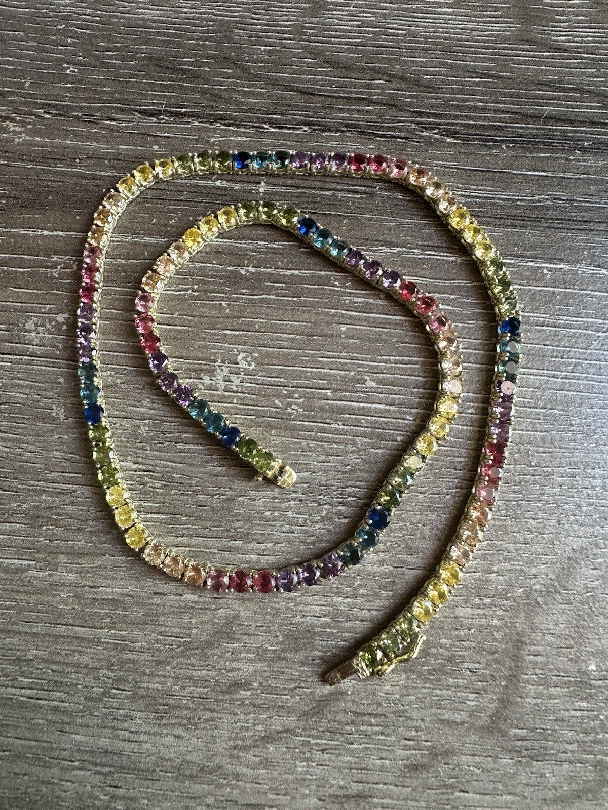 Gold Over 925 Sterling Silver Rainbow CZ Round Cut Choker Tennis Necklace 18” L