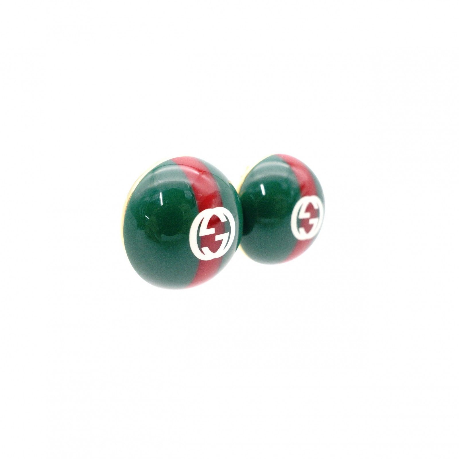 GUCCI Sherry Line Earrings Metal Plastic Green Red