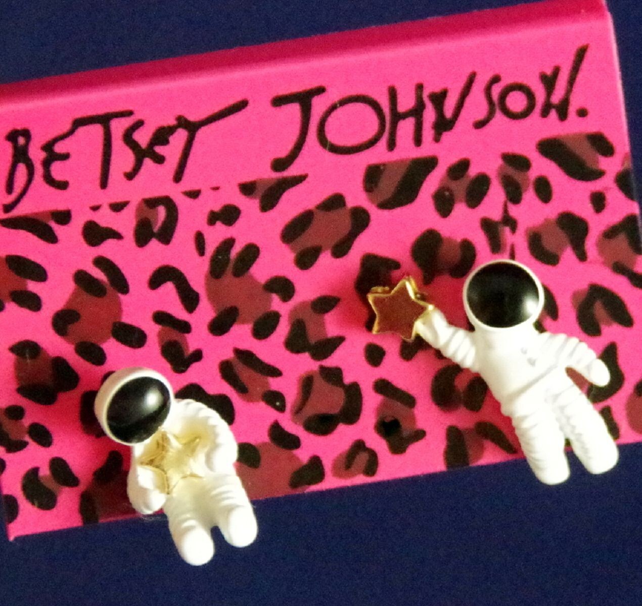 Cute! NEW BETSEY JOHNSON ASYMMETRICAL 3D NASA ASTRONAUT SPACEMAN STARS EARRINGS