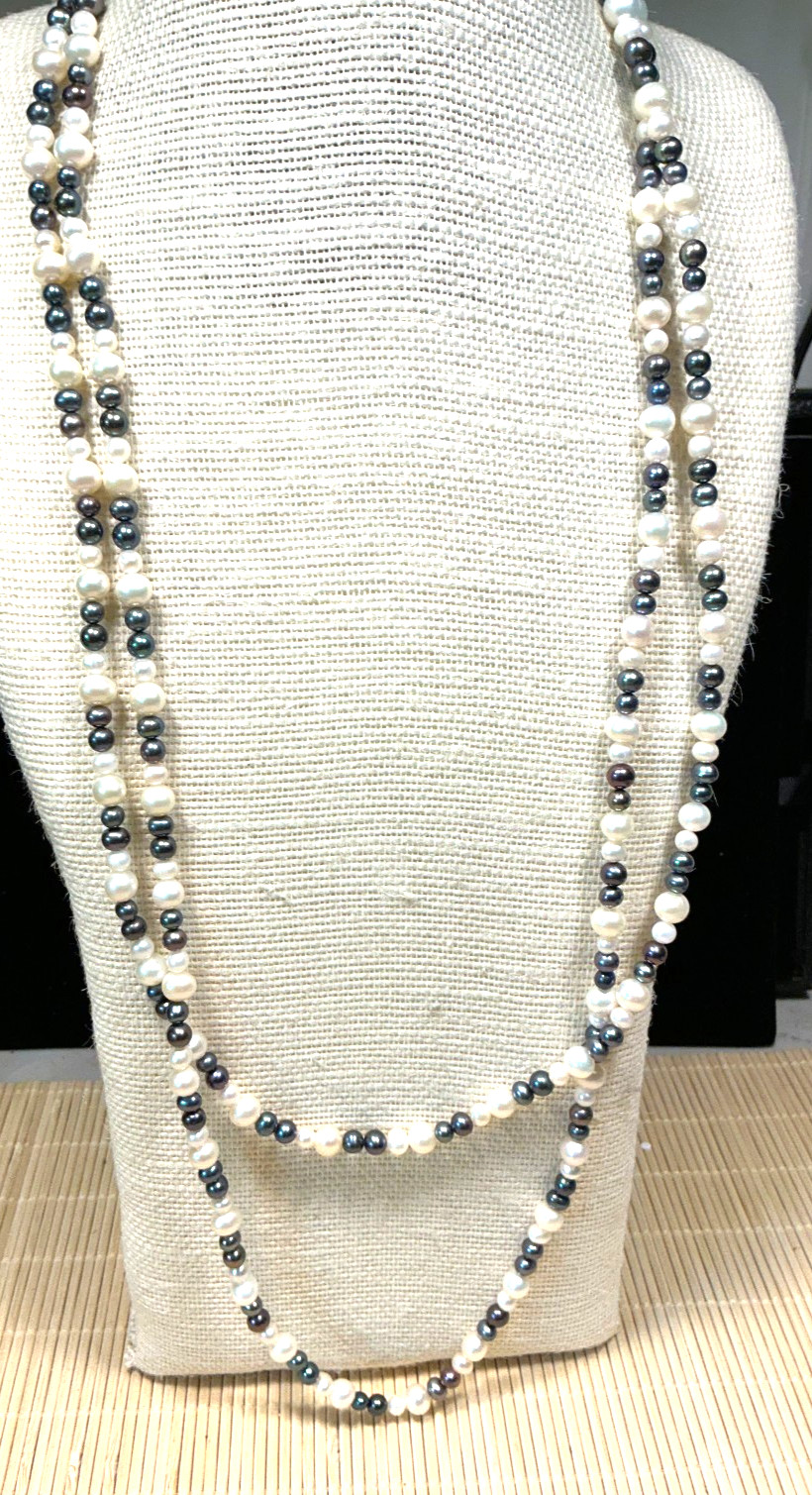 Fashion Necklace Freshwater Pearl White Gray Beaded Strand Lot 103D