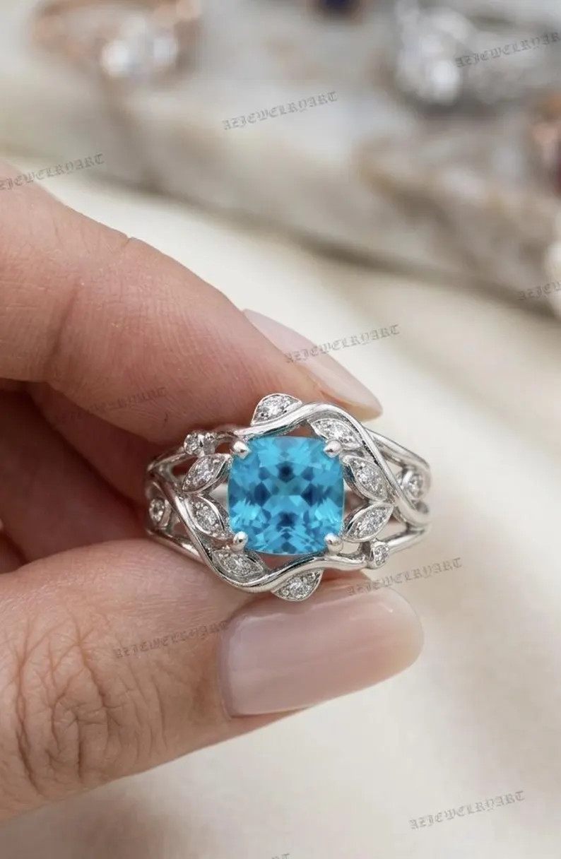 Paraiba Tourmaline Ring 925 Sterling Silver Women’s Engagement Ring.