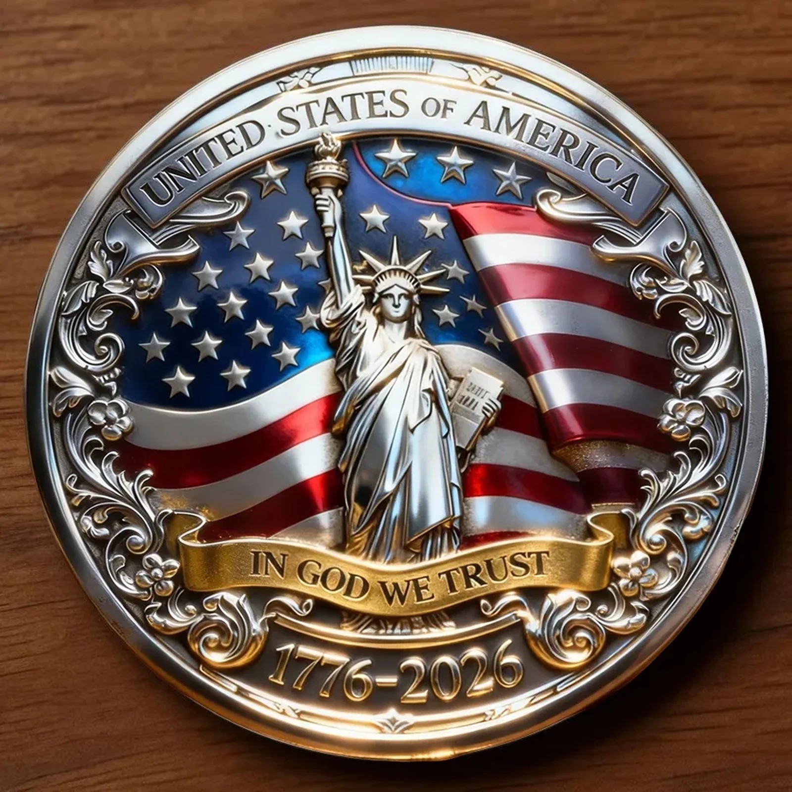 Patriotic USA 250 Years Strong Collectible Coin – 2-Sided Eagle & Liberty Medal