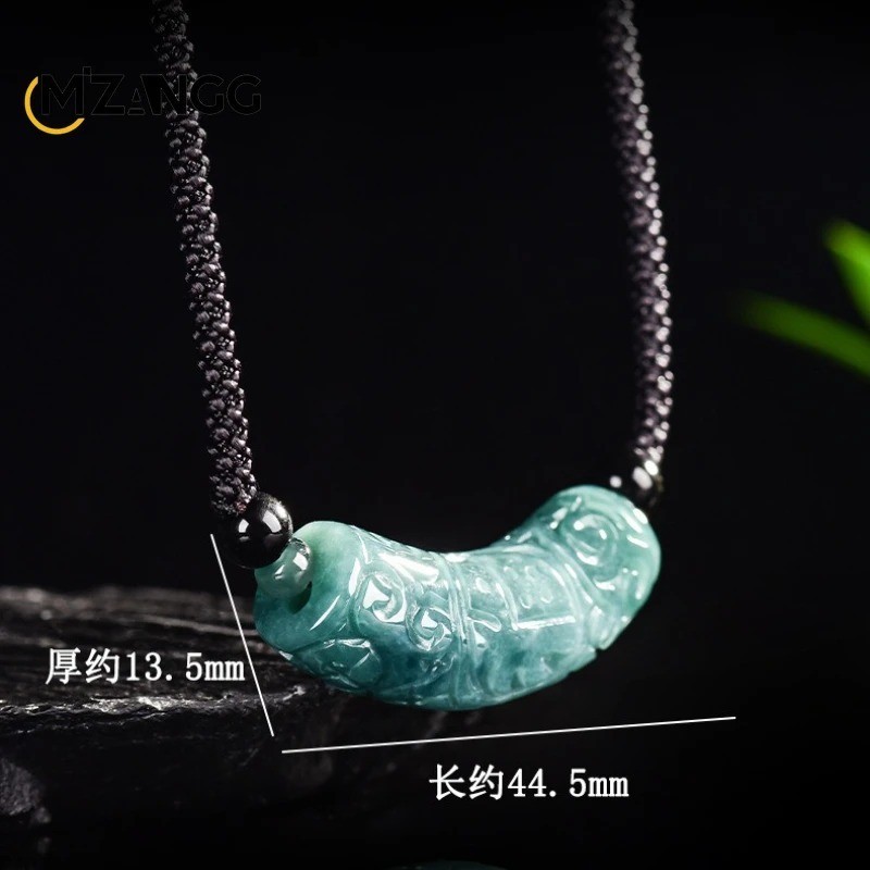 New Natural Grade A Jade Blue Green Jadeite 福 Tube Pendant Necklace