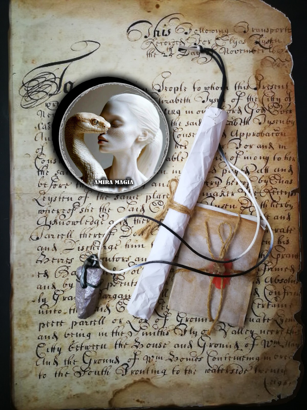 Uncut Gemstone Pendant Necklace Spirit Guide Witch White Snake Amulet Raw Stone