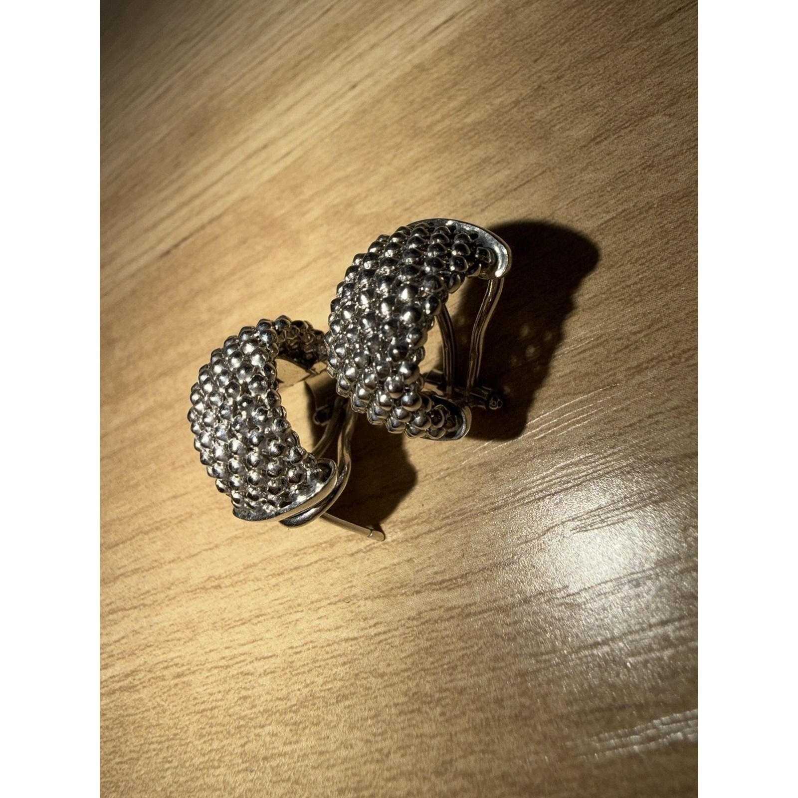 ITALY .925 SOMERSET POPCORN MESH DESIGN OMEGA BACK HUGGIES STERLING