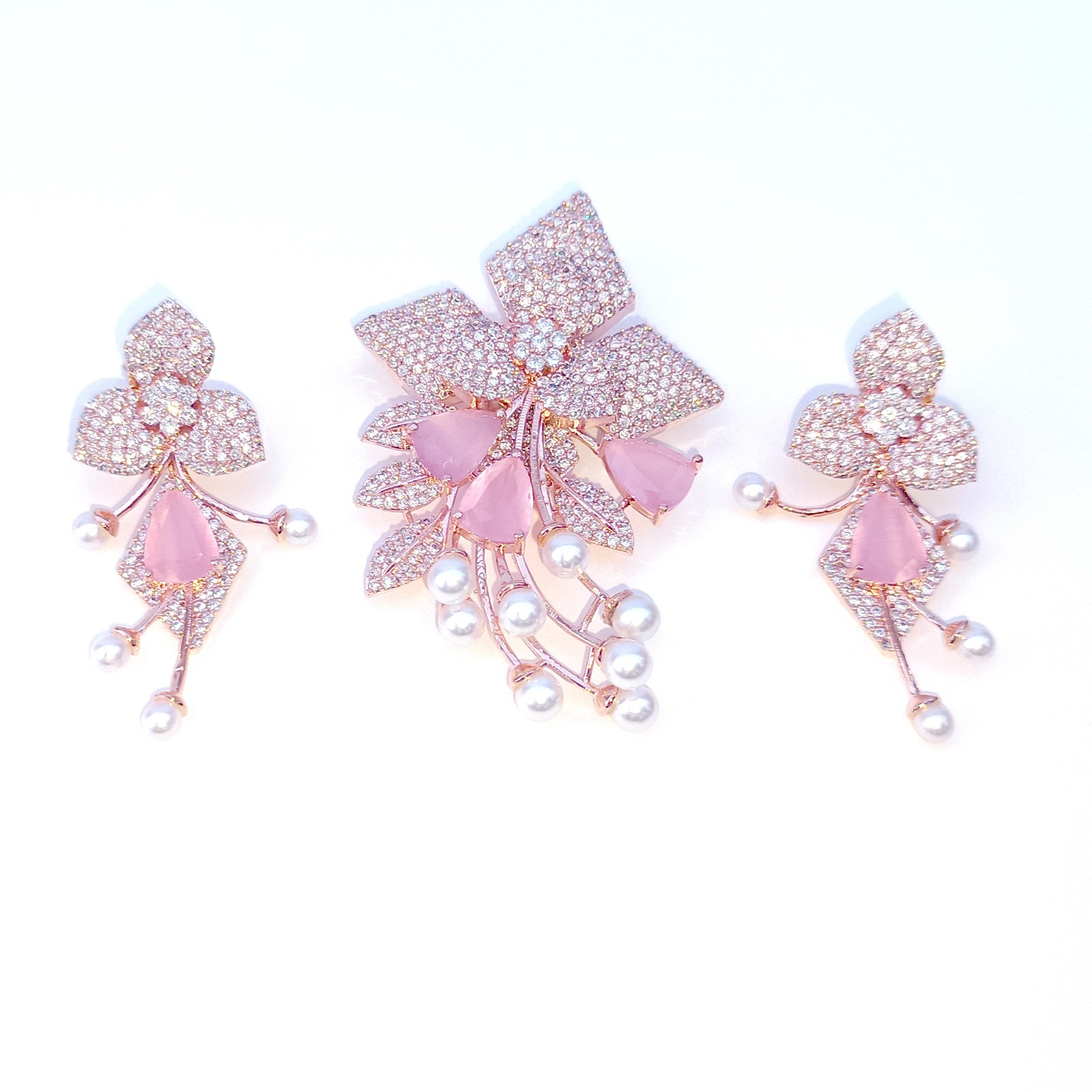 Multi Stone & Cubic Zirconia Pendant -Stud, Wedding Gift, South Indian Jewelry