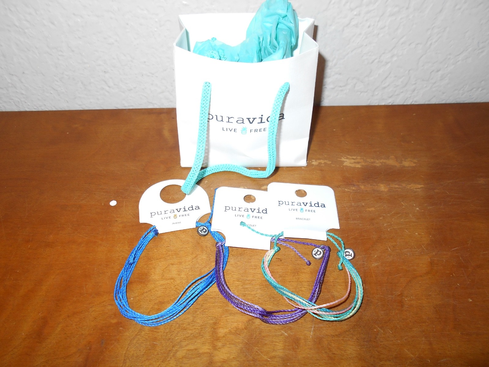 Pura Vida Live Free Original Multi-Strand Multicolor Anklets Bracelets Set of 3