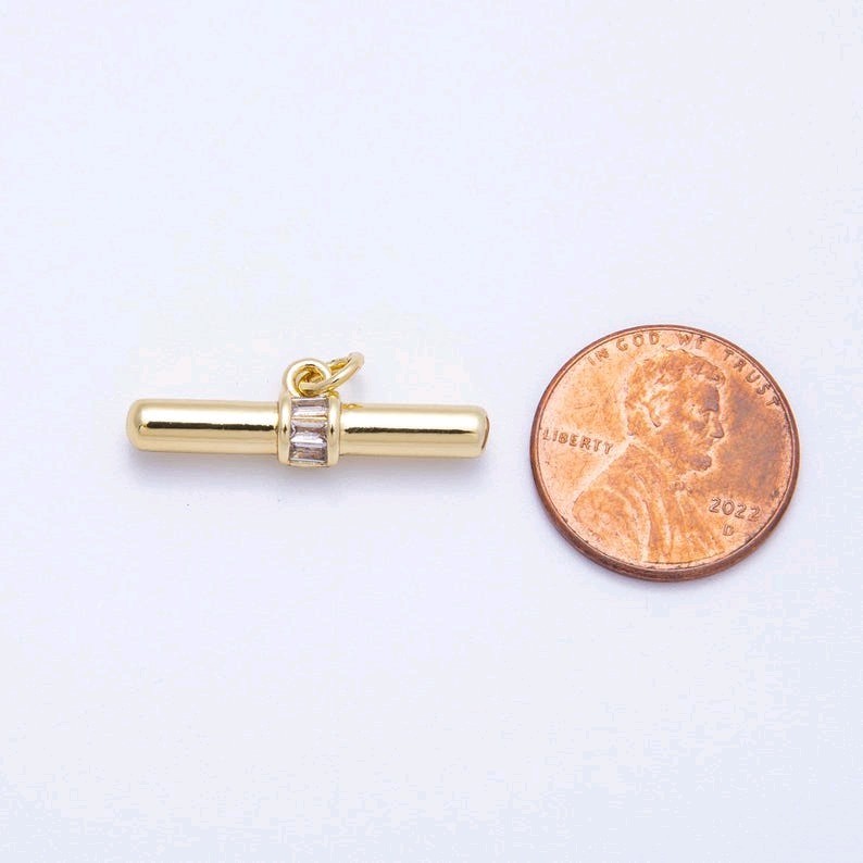 16K Gold Filled Baguette CZ T-Bar Cylinder Pendant Jewelry Supply