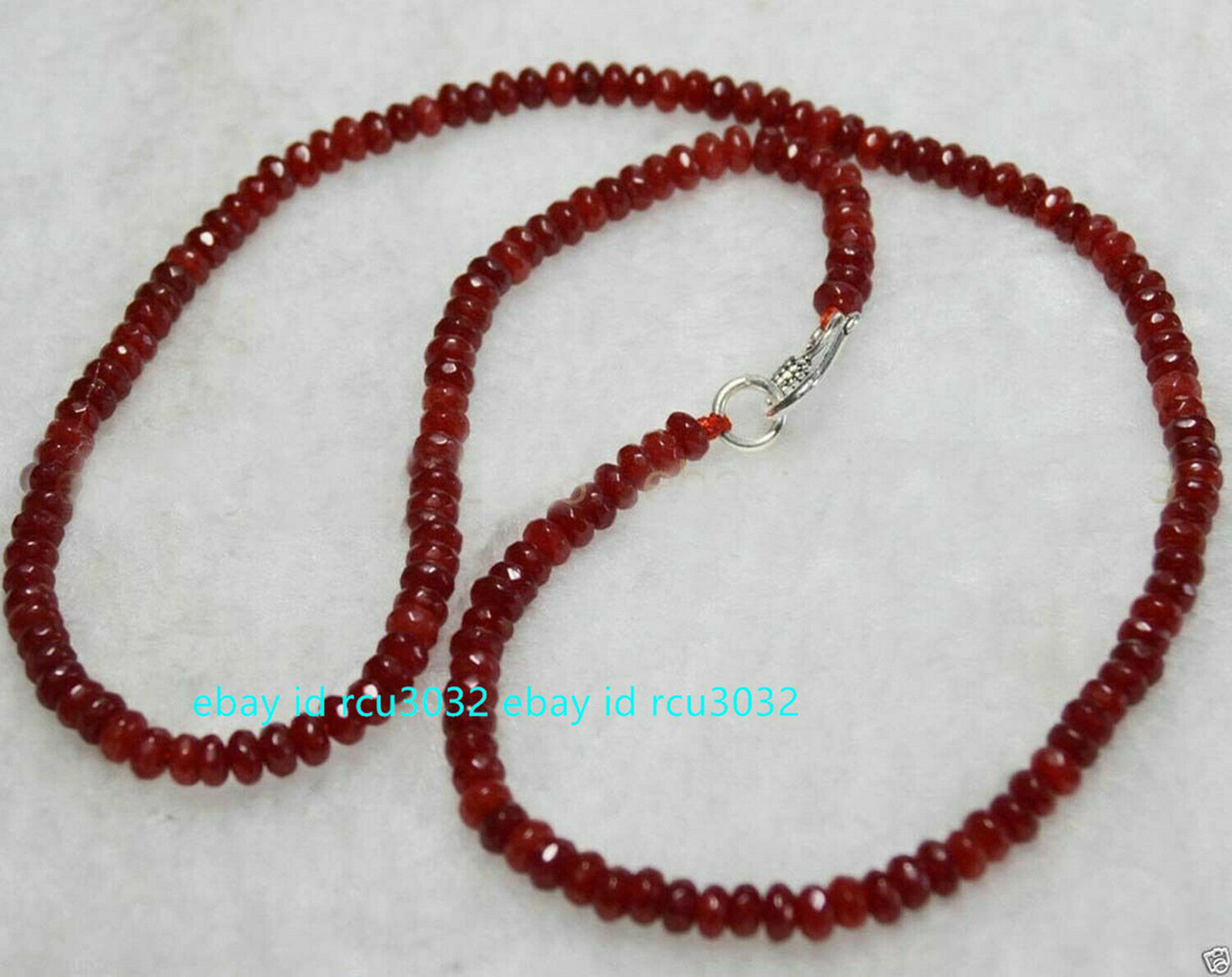 2x4mm Brazil Red Jade Faceted Roundel Gems Beads Necklace Silver Clasp 16-28″ AA