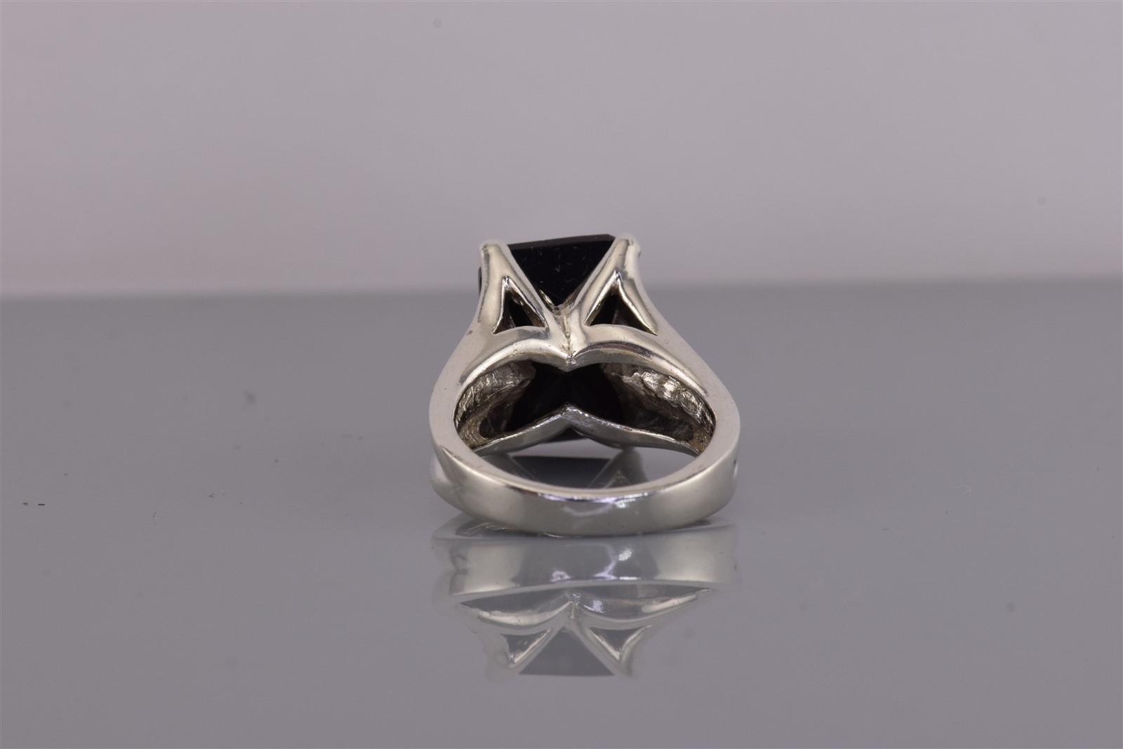 Sterling Silver 15mm Faceted Black Onyx Wedged Band Ring 925 Sz: 5
