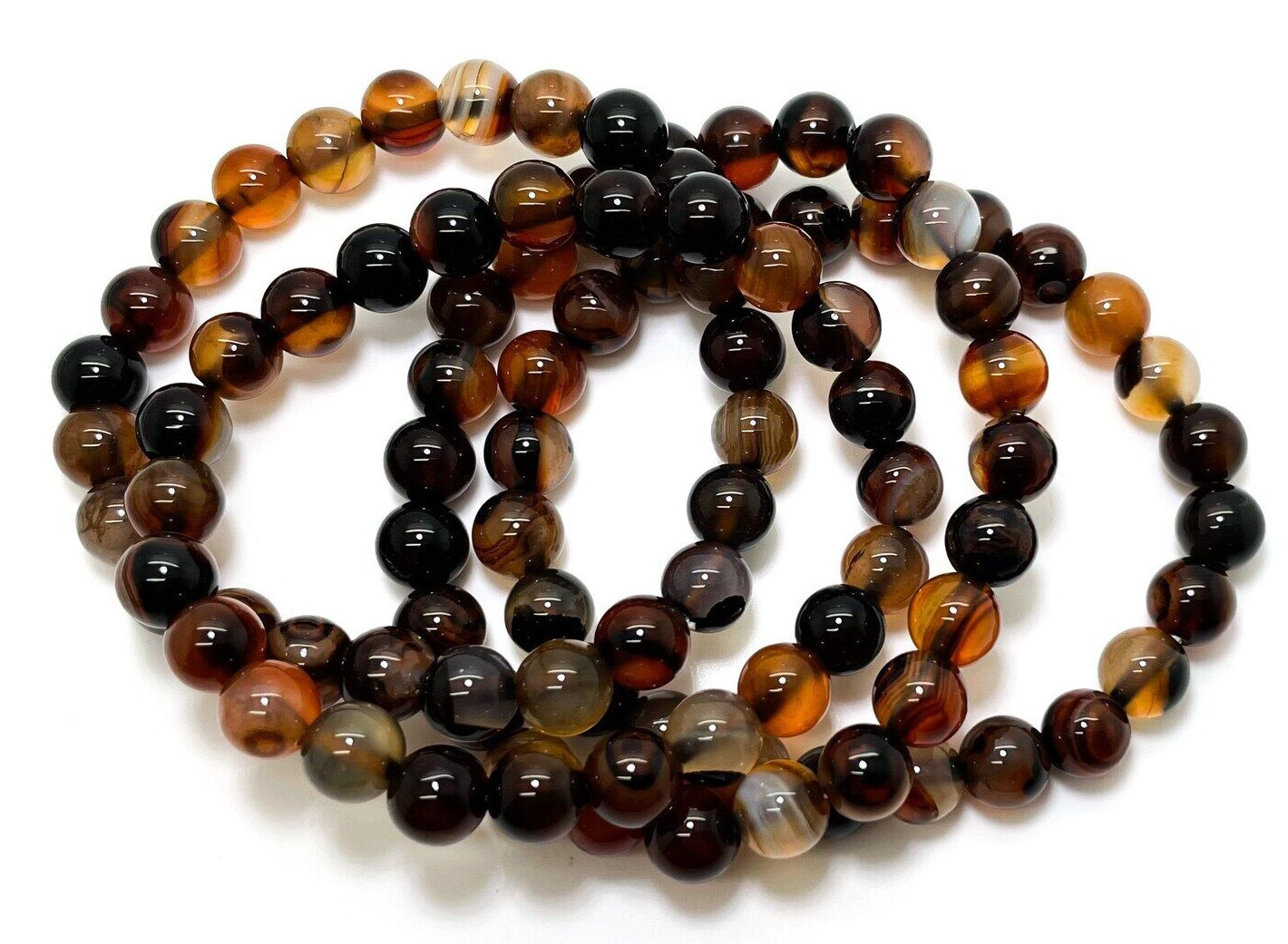 1PC x Handmade Fashion Gemstone Beaded Bracelet (Natural Dark Red Brown Agate )