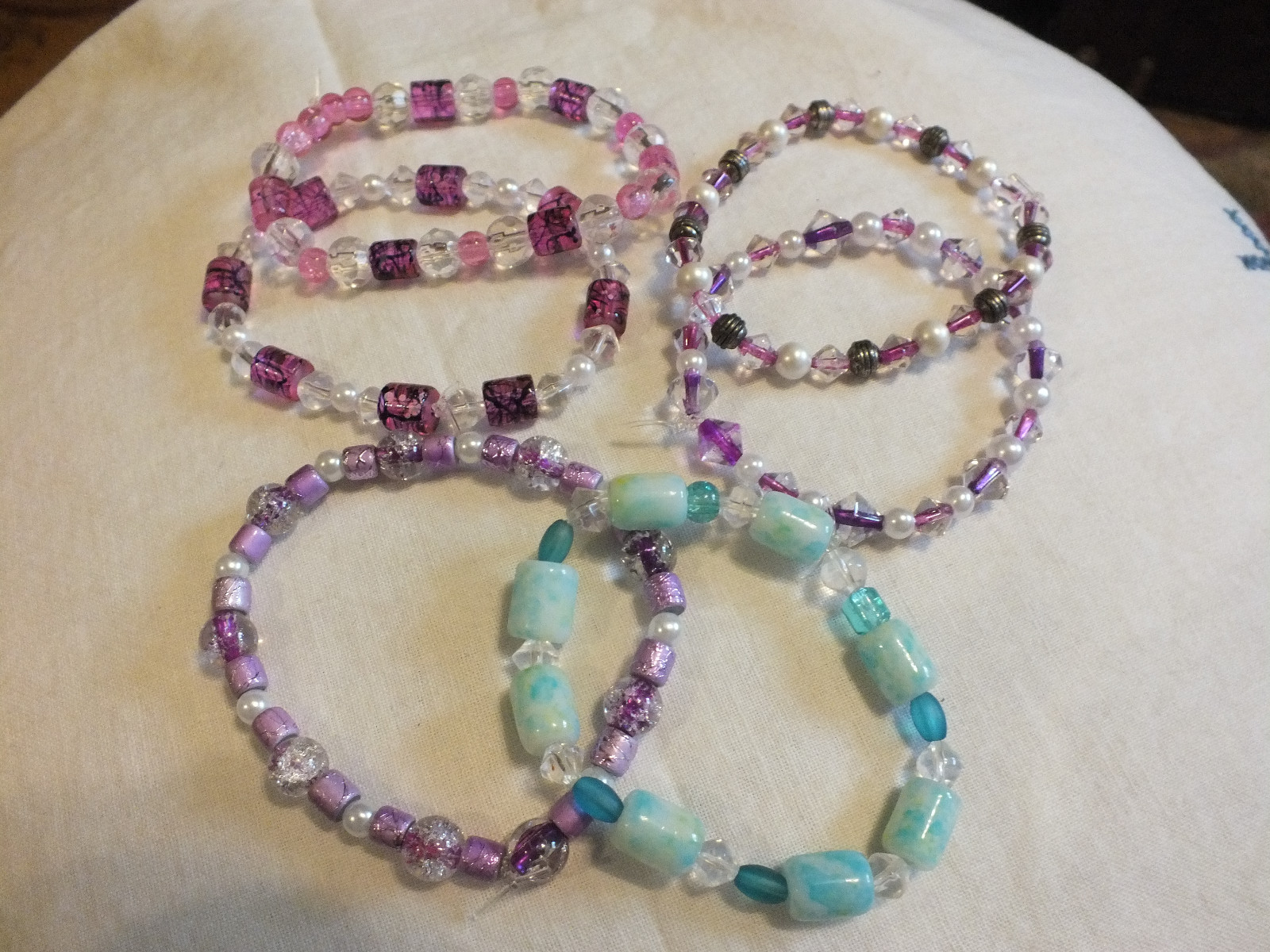 Beautiful Stretch Bracelet Set 6 Pinks Purples Turquoise 1/8-1/4 Inch Handmade