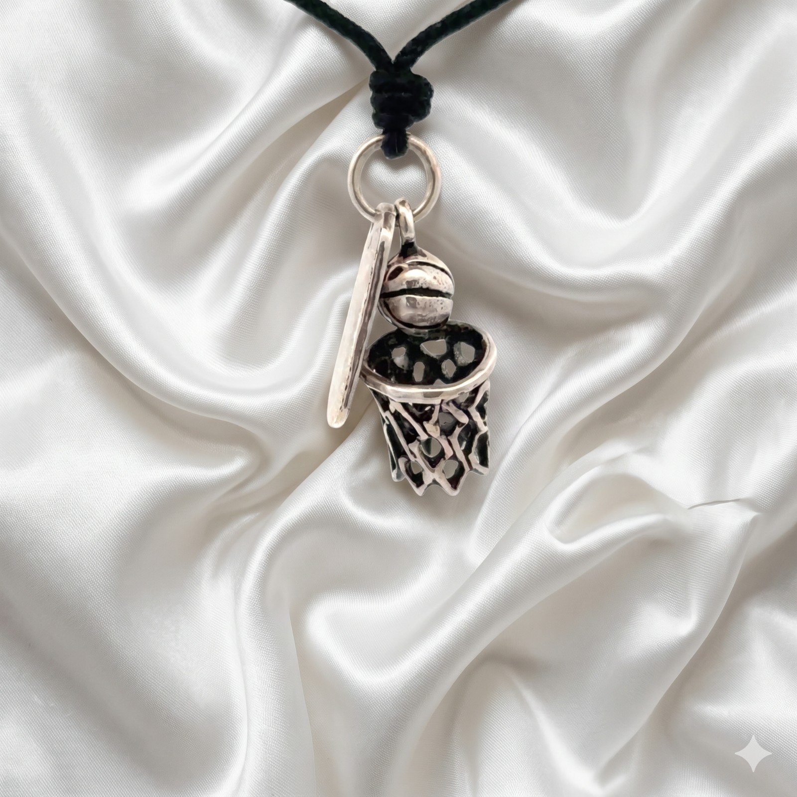 Basketball Hoop Ball Net 92.5 Sterling Silver Charm Necklace Pendant Jewelry
