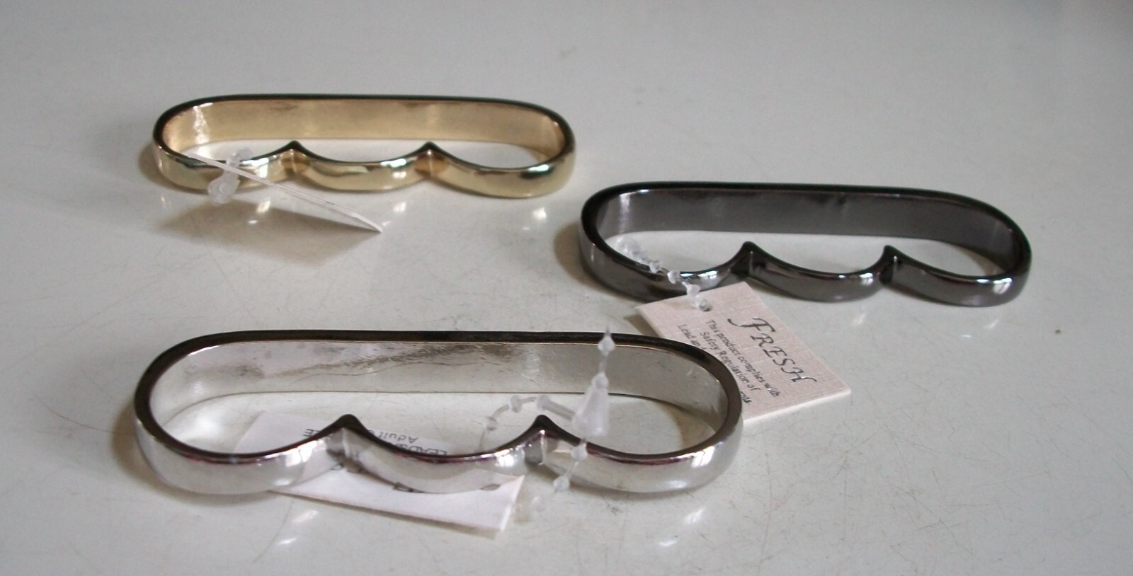 Men bling silver, hematite & gold finish fashion 3 finger ring pick size & color