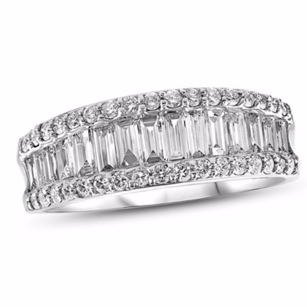 14k White Gold Baguette Round Simulated Diamond 3 Row Anniversary Band Ring
