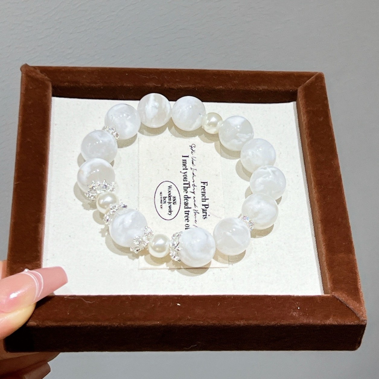 13mm Natural White Snowflake Phantom Crystal Beaded Handmade Bracelet