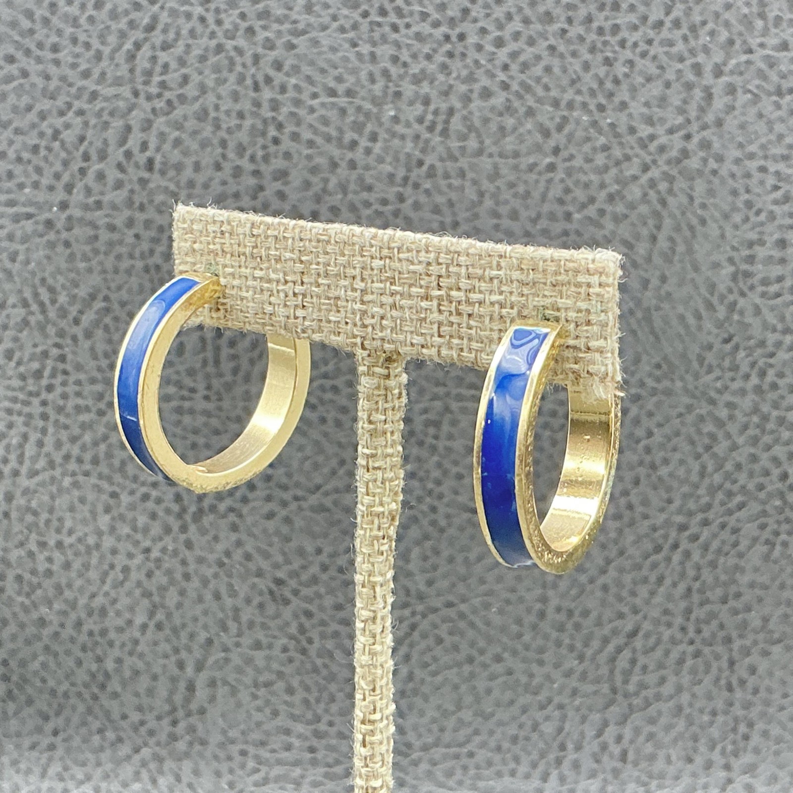 Liz Claiborne Gold Tone Blue Enamel Hoop Earrings Womens Pierced Post Classic
